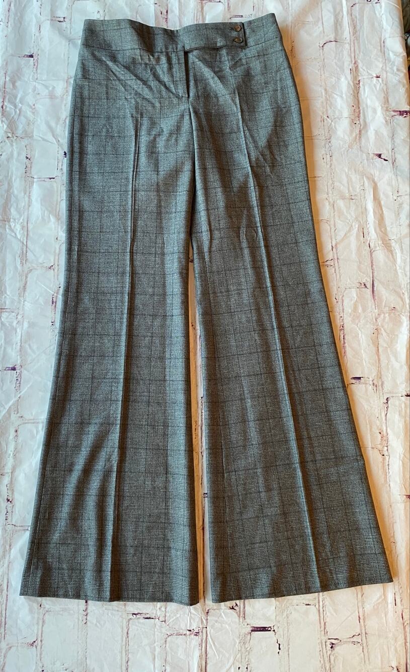 Y2K Michael Kors Collection Glen Plaid Wide Leg Wool Flare SZ 12 Made in Italy